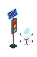 Solar traffic signal and smart road device illustration