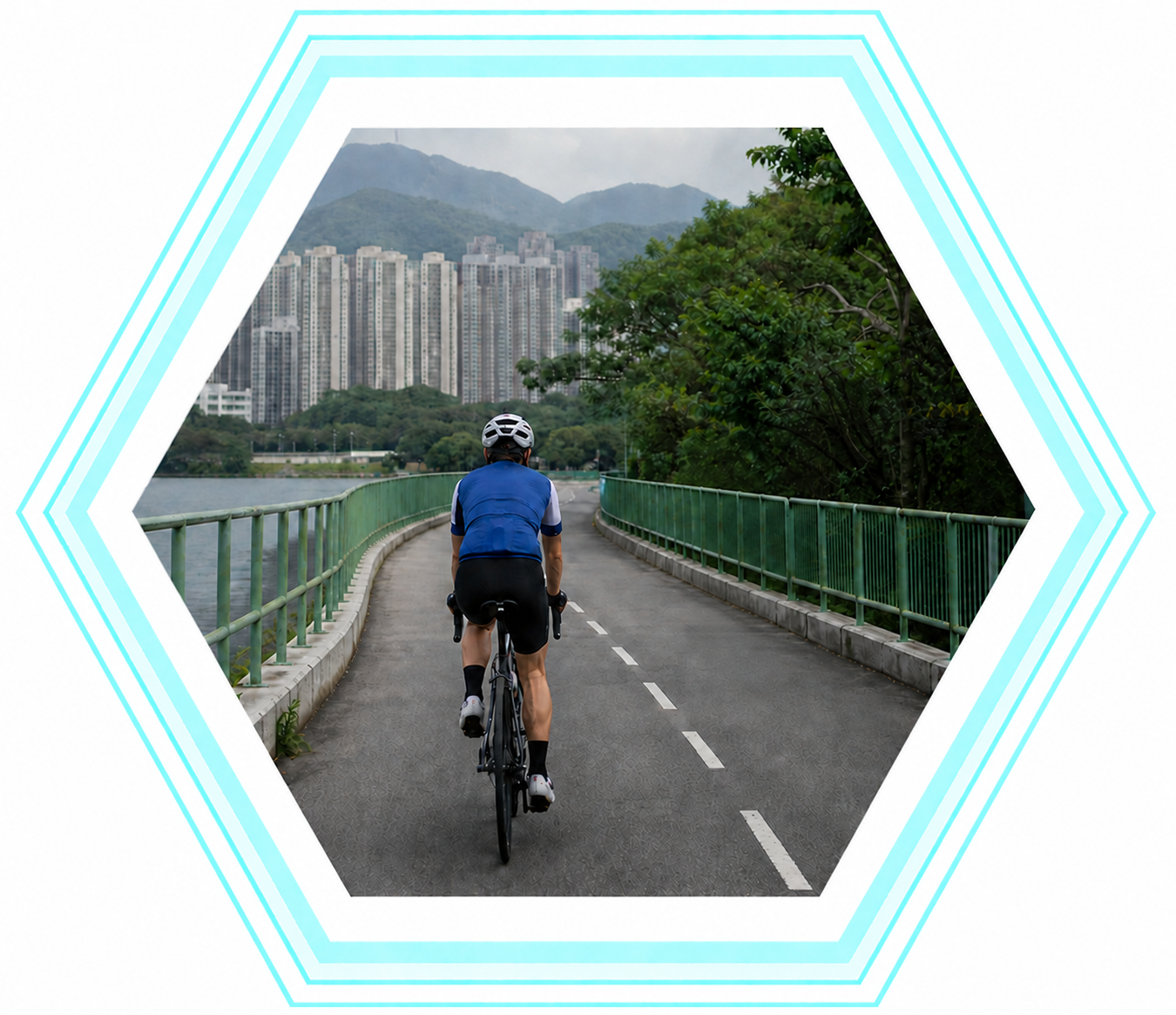 A cyclist riding along a designated cycle track