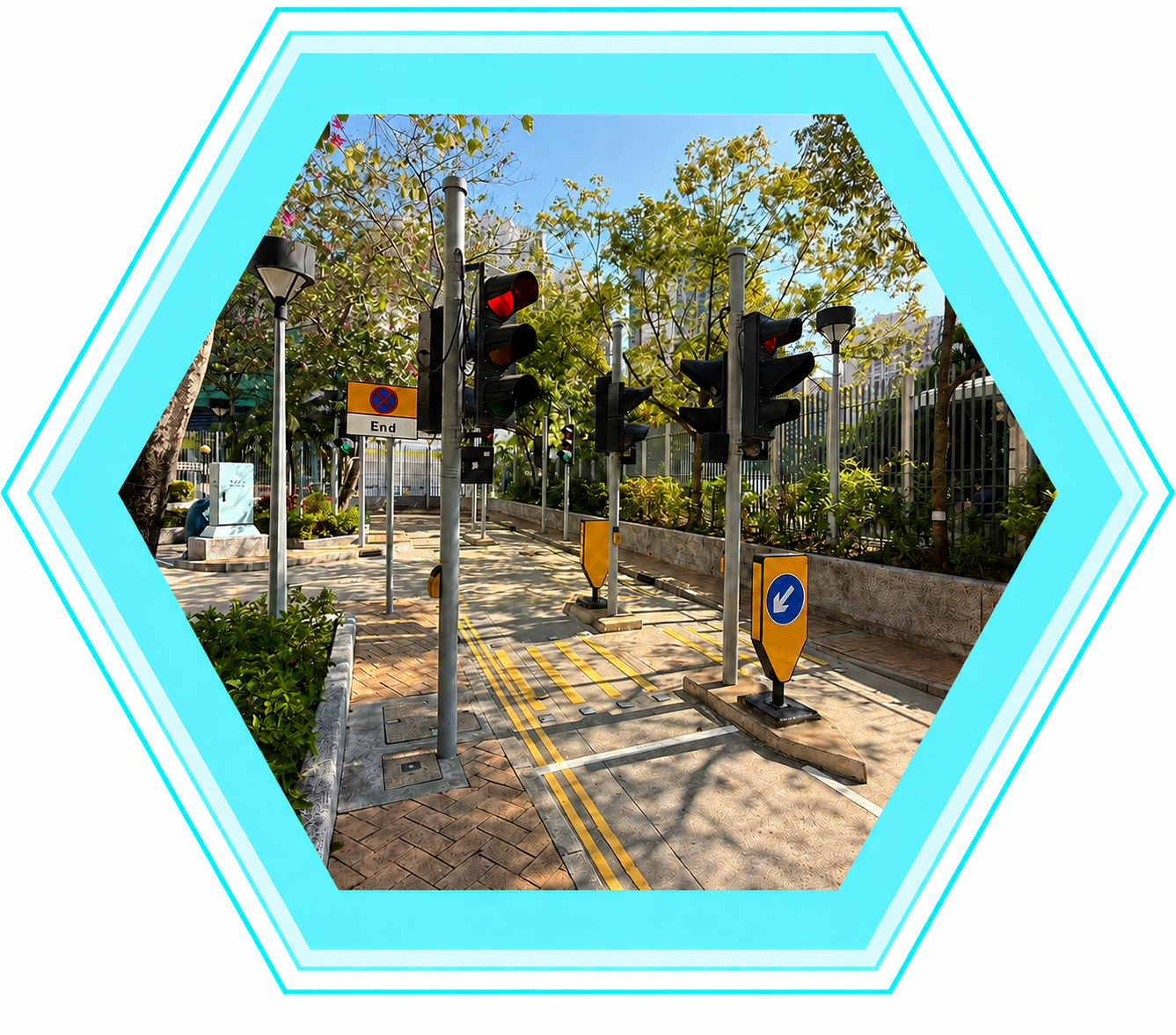 Traffic signals and miniature roads at a road safety town